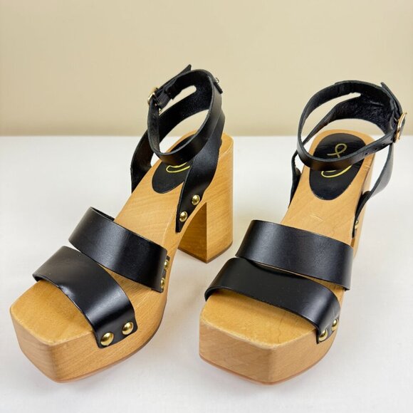 Like New Sam Edelman Angela Platform Heeled Sandals Black Leather - Picture 2 of 12